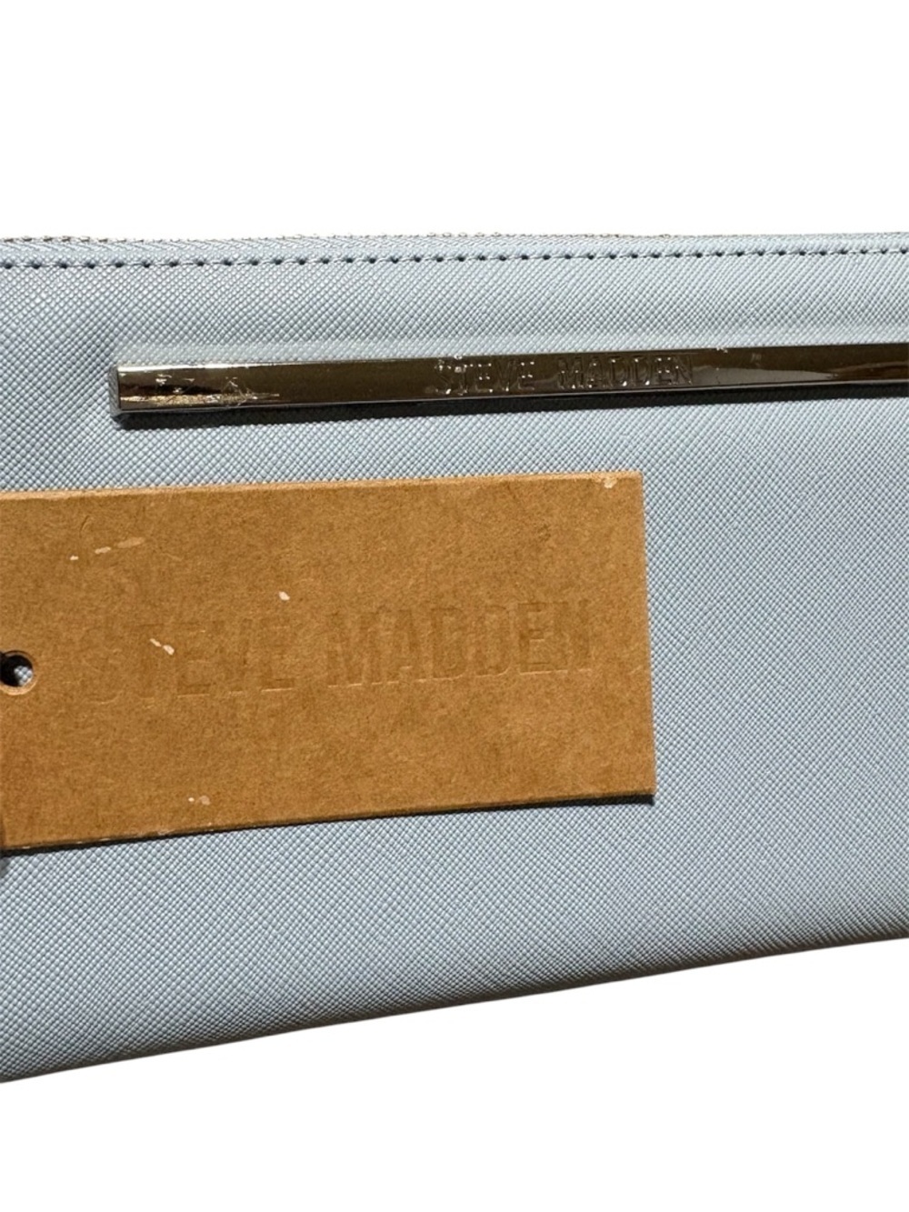 Steve Madden Light Blue Zip Clutch with Silver Bar - Picture 3 of 10